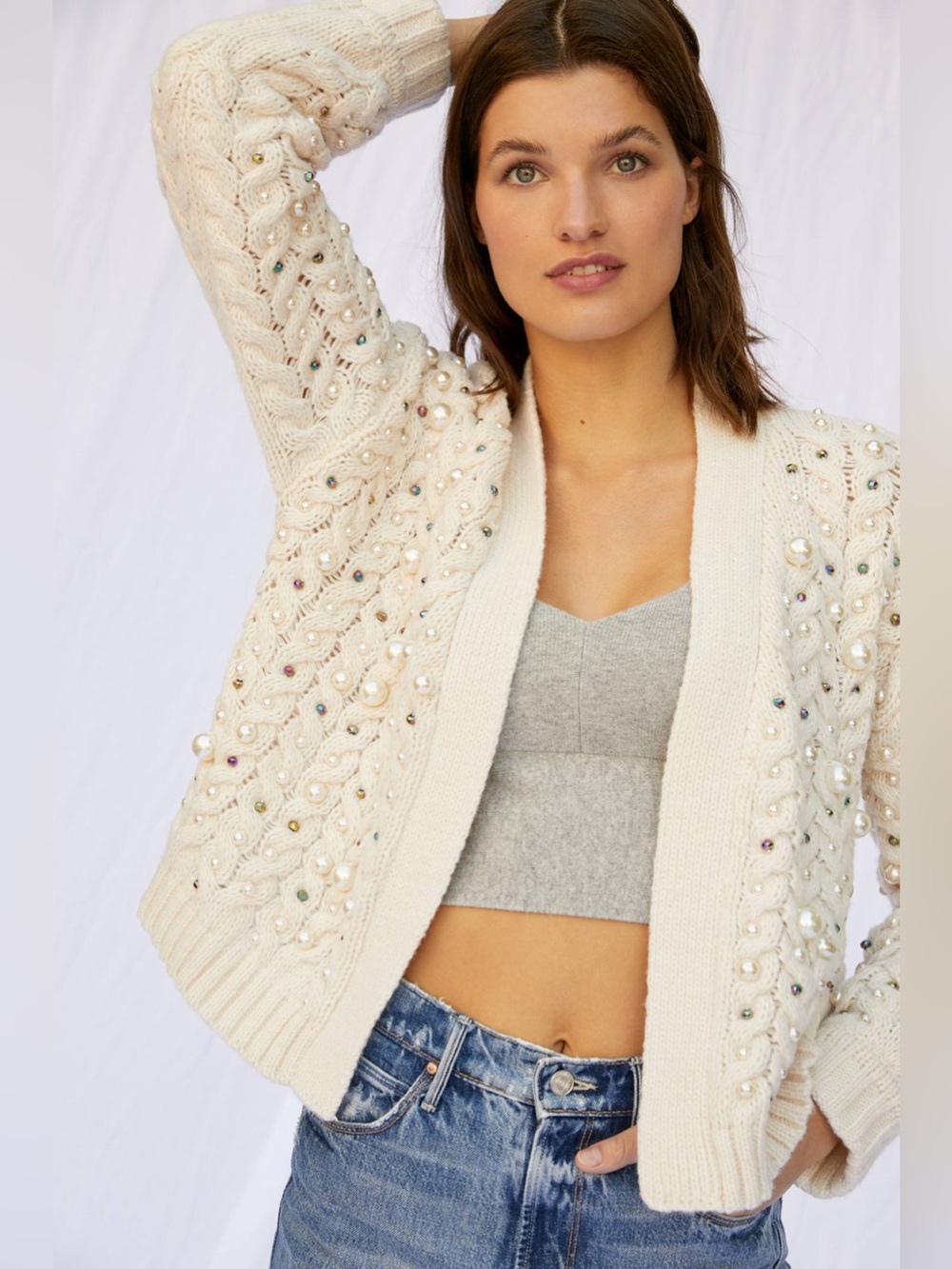 Anthropologie Embellished Cable-Knit Cardigan‎ Sweater